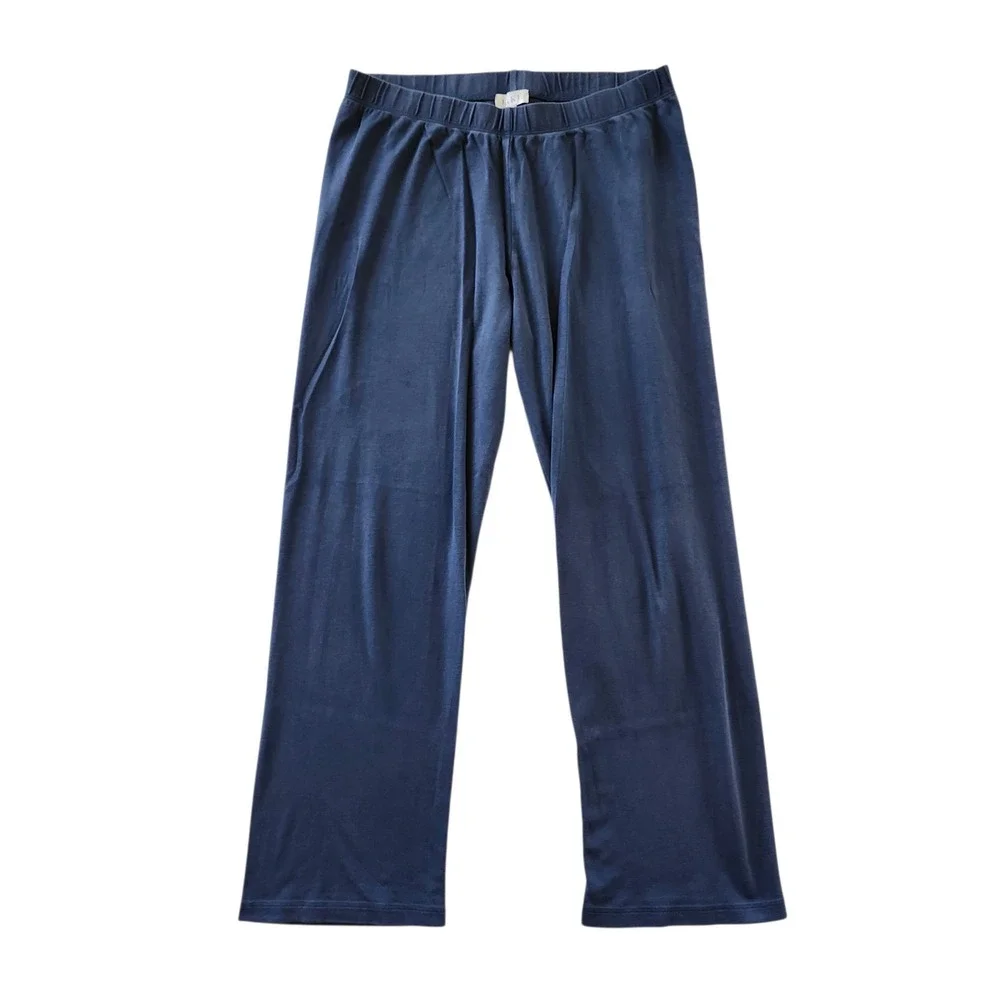 Lake Pajamas PJ Set Navy Blue 100% Pima Cotton Scallop Tank & Pants Women Medium - Picture 5 of 8